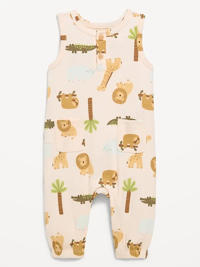 Printed Sleeveless Henley One-Piece Romper for Baby