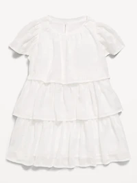 Short-Sleeve Textured Tiered Swing Dress for Toddler Girls