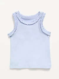 Printed Sleeveless Ruffle-Trim Ribbed Top for Toddler Girls
