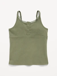 Fitted Lace-Trim Henley Tank Top for Girls