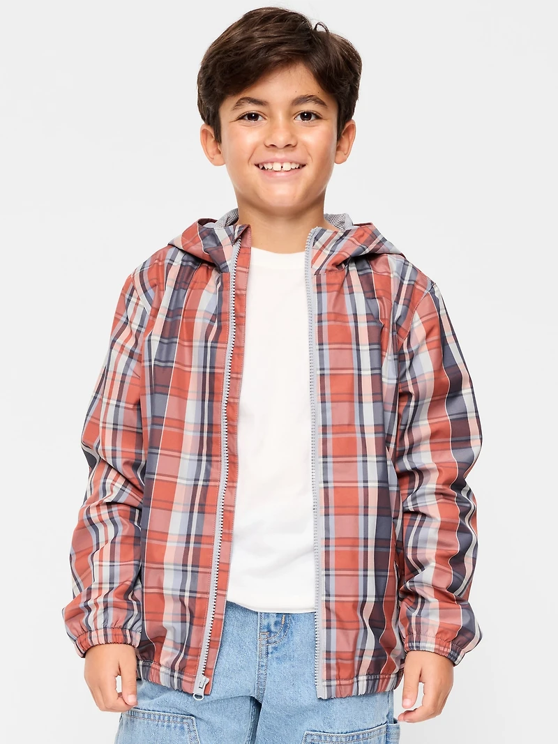 Water-Resistant Plaid Zip-Front Jacket for Boys