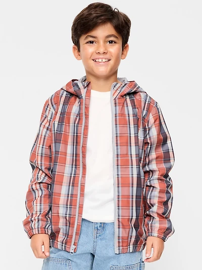 Water-Resistant Plaid Zip-Front Jacket for Boys
