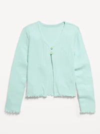Pointelle-Knit V-Neck Cardigan for Girls