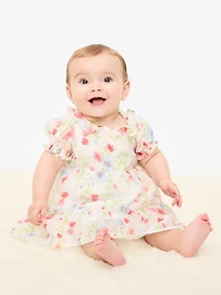 Printed Puff-Sleeve Tiered Swing Dress for Baby
