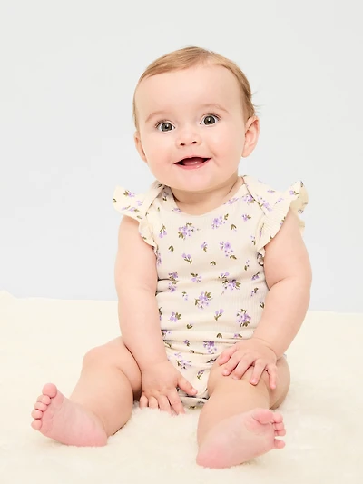 Short-Sleeve Ruffle-Trim Ribbed Bodysuit for Baby