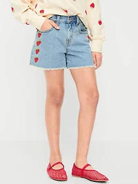 High-Waisted Embroidered Frayed-Hem Jean Shorts for Girls