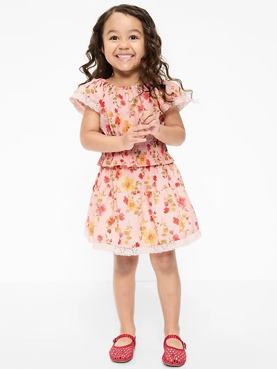Printed Short-Sleeve Top and Skirt Set for Toddler Girls