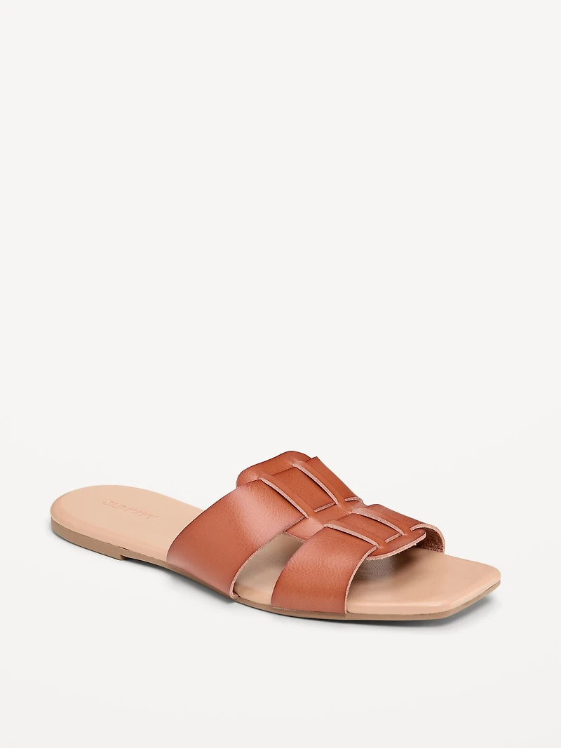 Faux-Leather Slide Sandals