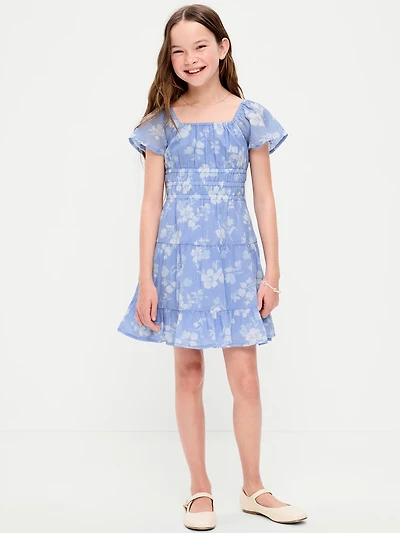Fit and Flare Crinkle Gauze Tiered Dress for Girls