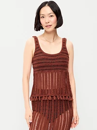 Open-Weave Seaside Cotton Fringe Tank Top