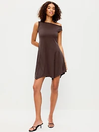 Fit & Flare Asymmetrical Shoulder Mini Dress