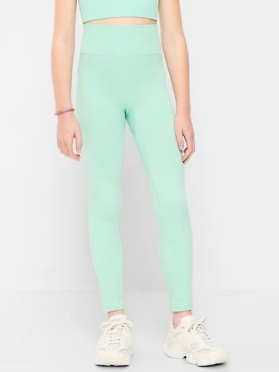 Fitted High-Waisted 7/8-Length Seamless Performance Leggings for Girls