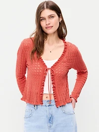Seaside Cotton Tie-Front Cropped Cardigan
