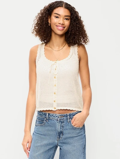 Sleeveless Seaside Cotton Crochet Tank Top