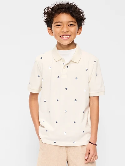 Printed Short-Sleeve Pique Polo Shirt for Boys