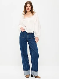 Extra High-Waisted Cuffed Wide-Leg Jeans