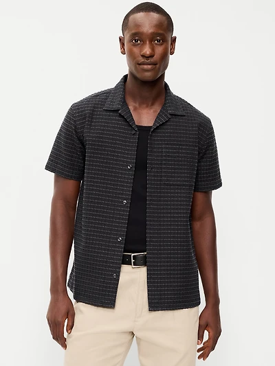 Short-Sleeve Textured Jacquard Camp Shirt