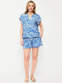 Short en gaze froissée décontracté à taille extensible rabattable de maternité