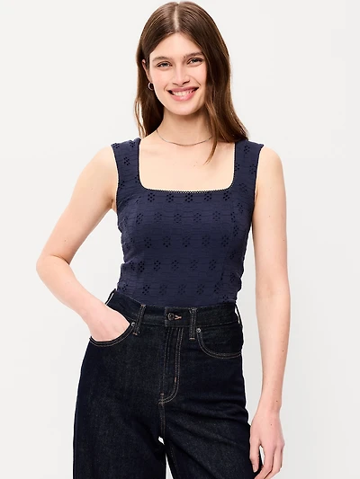 Seamed-Bodice Eyelet Tank Top