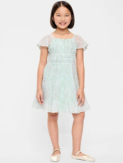 Fit and Flare Crinkle Gauze Tiered Dress for Girls