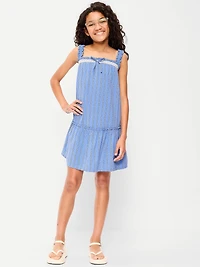 Printed Sleeveless Ruffled Swing Dress for Girls