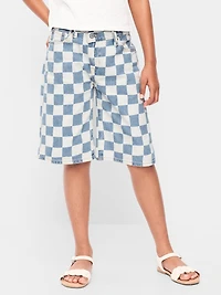 Printed Baggy Crossover Jean Shorts for Girls