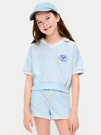 Short-Sleeve Cropped Retro Terry Polo for Girls