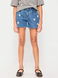 High-Waisted Embroidered Frayed-Hem Jean Shorts for Girls