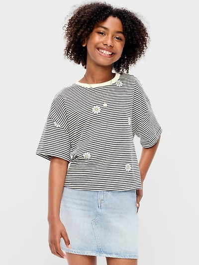 Oversized Short-Sleeve Cropped T-Shirt for Girls