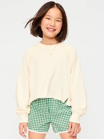 Lace-Trim French Terry Cropped Sweatshirt for Girls