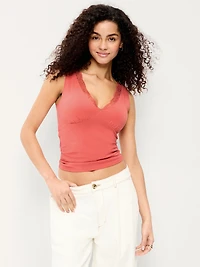 Sleeveless Lace-Trim V-Neck Ribbed Top