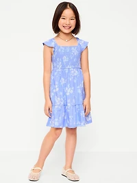 Printed Smocked Fit and Flare Dress for Girls