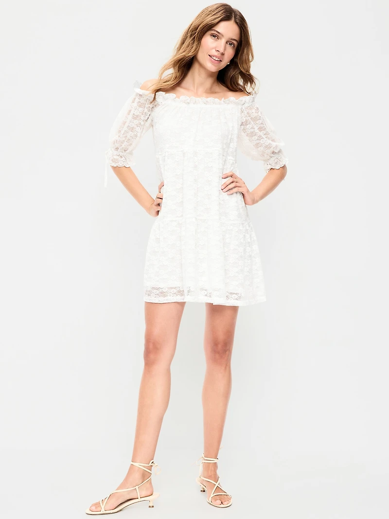 Off-The-Shoulder Lace Mini Dress