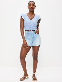 Curvy High-Waisted Baggy Jean Cut-Off Shorts -- 5-inch inseam