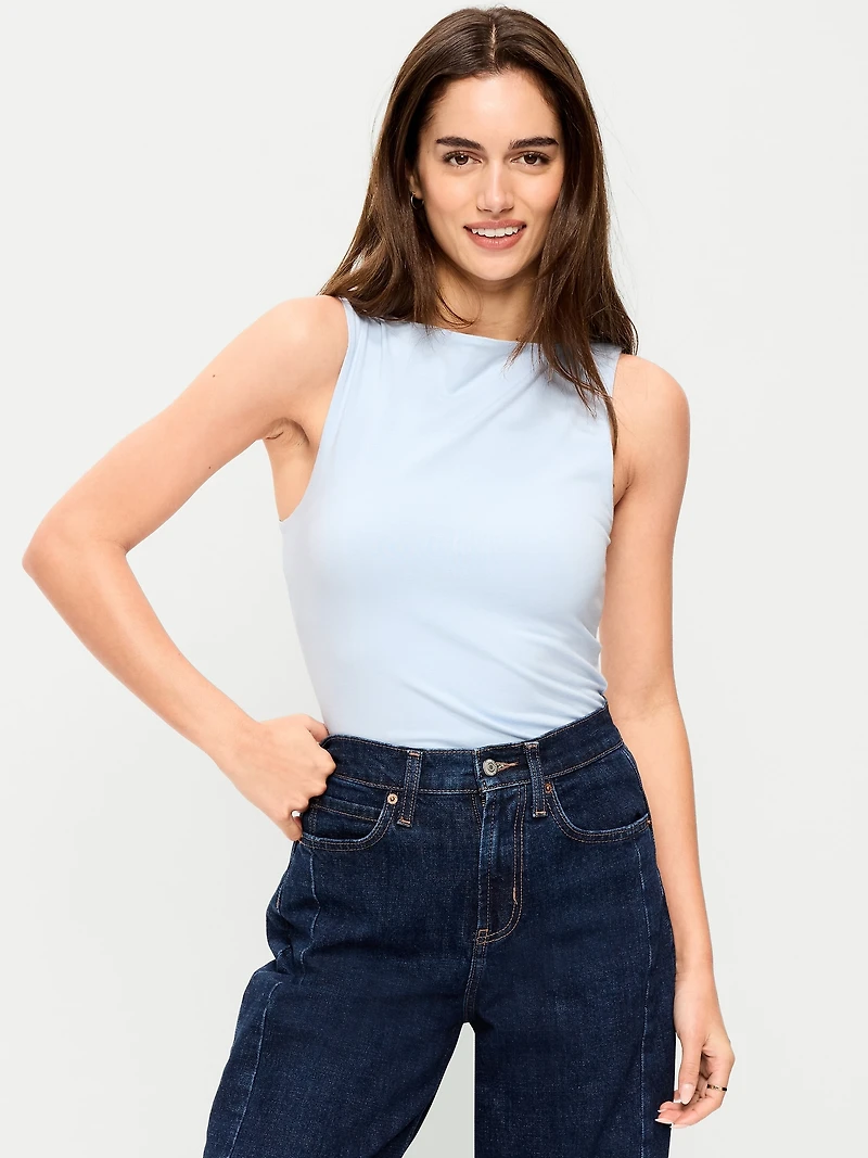 Hug Double-Layer Boat-Neck Top