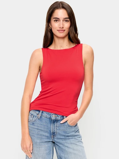 Hug Double-Layer Boat-Neck Top