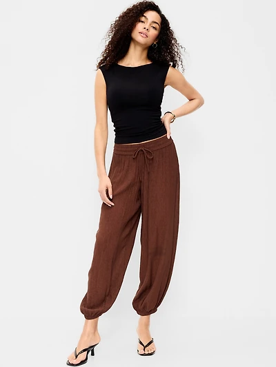 High-Waisted Crinkle Chiffon Harem Pants