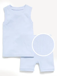 Snug-Fit Sleeveless Ribbed Pajama Set for Toddler & Baby
