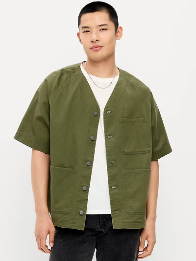 Oversized Short-Sleeve Chore Shirt