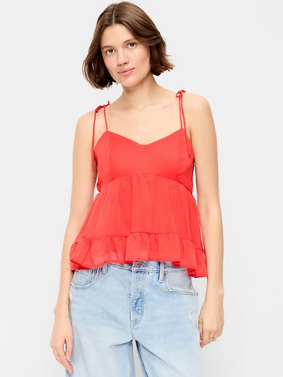 Chiffon Semi-Sheer Tie-Strap Cami Top
