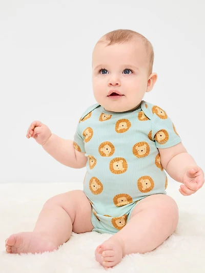 Printed Short-Sleeve Ribbed Bodysuit for Baby