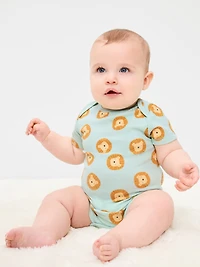 Printed Short-Sleeve Ribbed Bodysuit for Baby