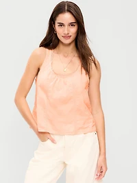 Ruffle-Trim Embroidered Tank Top
