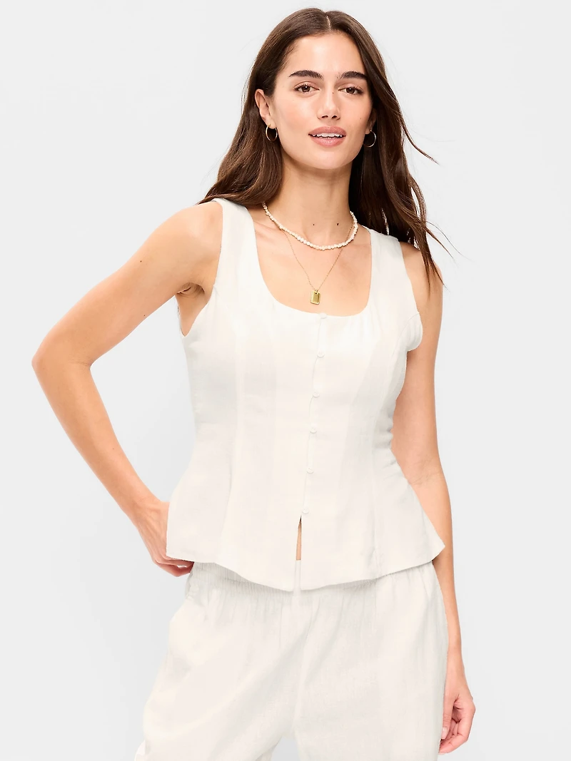 Sleeveless Button-Down Top