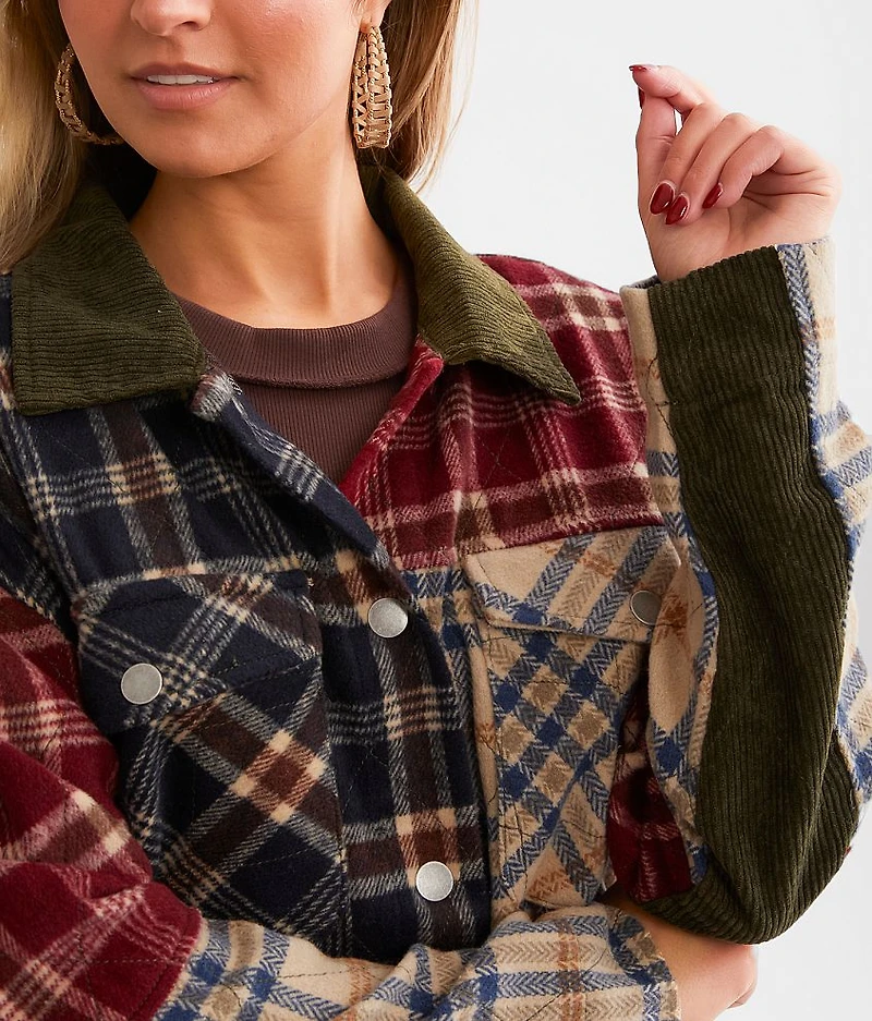 Pieced Plaid Corduroy Shacket