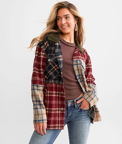Pieced Plaid Corduroy Shacket