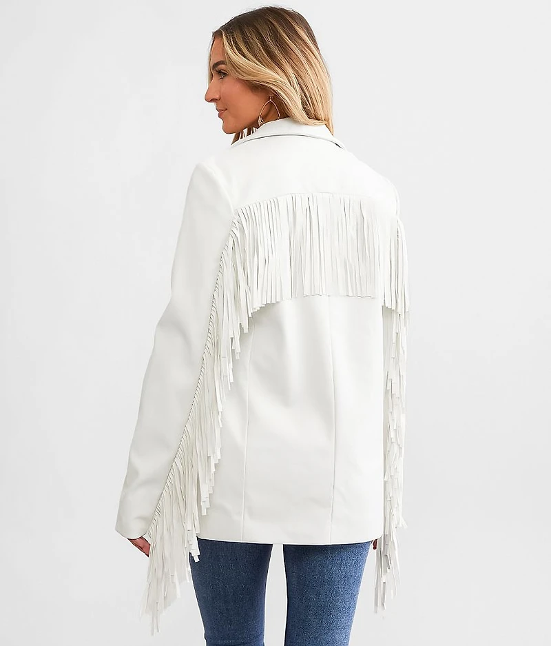 Faux Leather Fringe Blazer