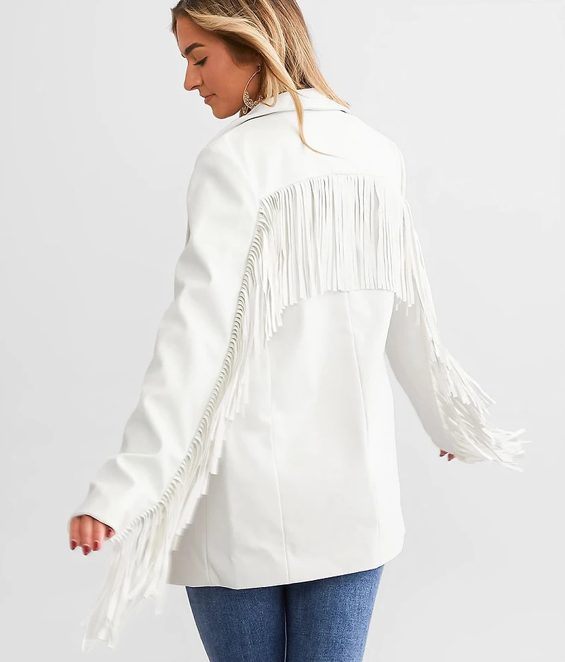 Faux Leather Fringe Blazer