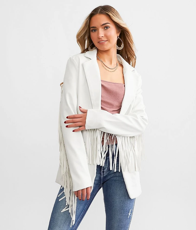 Faux Leather Fringe Blazer
