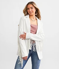 Faux Leather Fringe Blazer